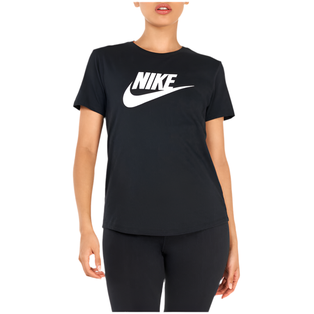 Nike T-Shirt Donna Nera Stampa Manica Corta Scollo Tondo 100% Cotone Primavera/Estate DX7906
