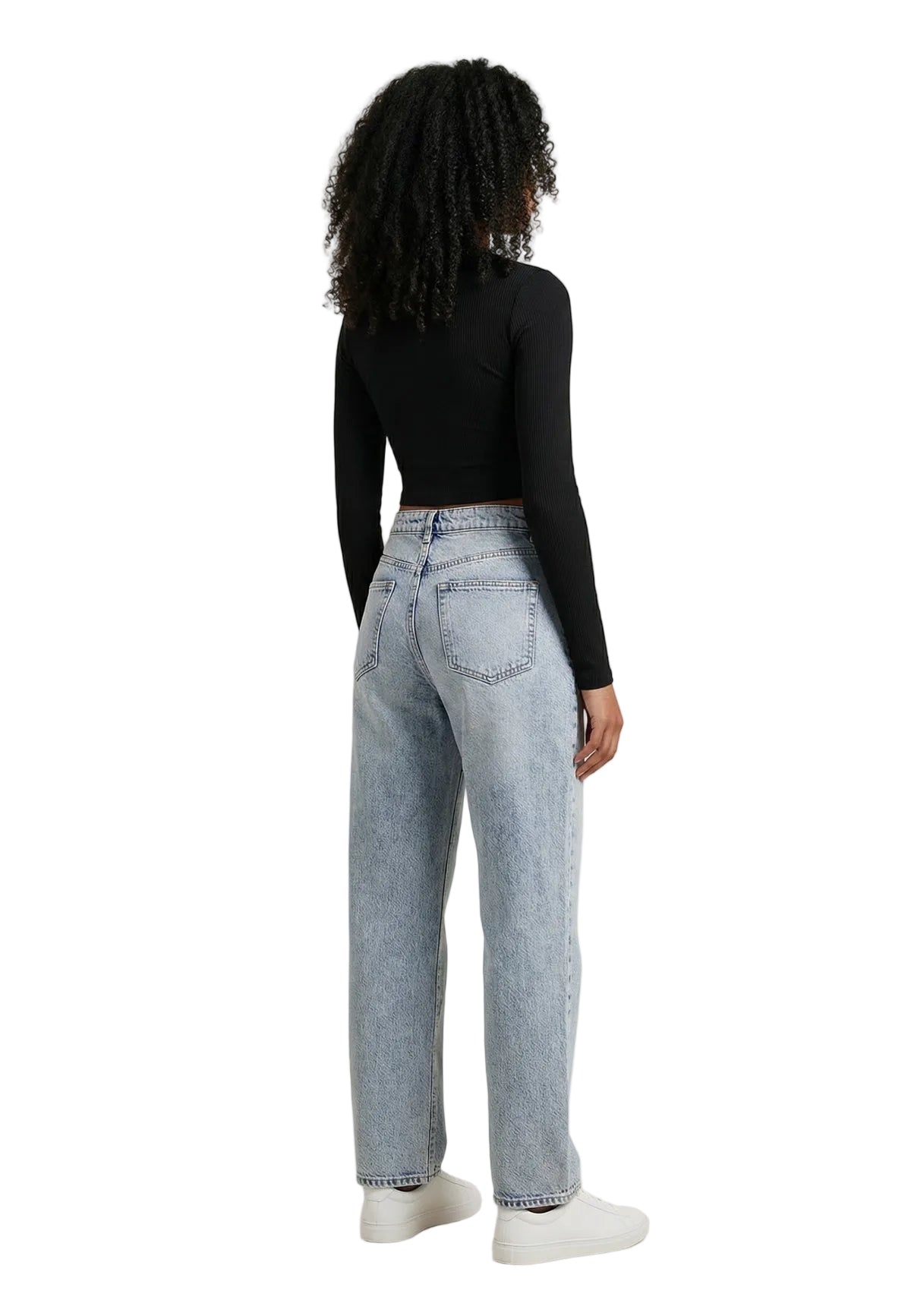 Maglione nero a costine Only Onlmist girocollo, vestibilità slim e taglio corto, composizione in viscosa e nylon. Vista posteriore