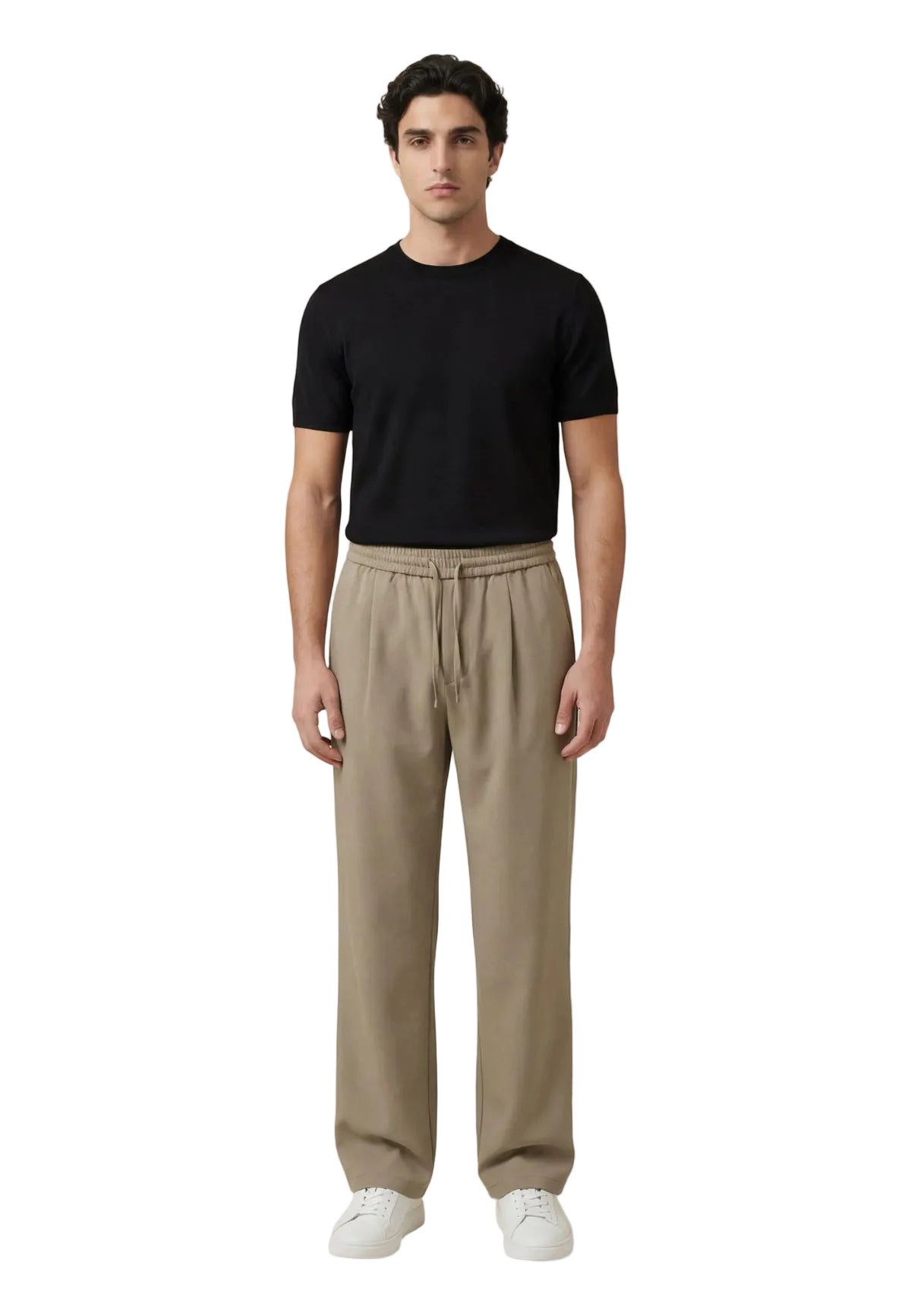 Pantaloni marroni loose fit Only & Sons Onswill con coulisse e pieghe frontali, realizzati in poliestere riciclato e viscosa, ideali per look da ufficio rilassato.