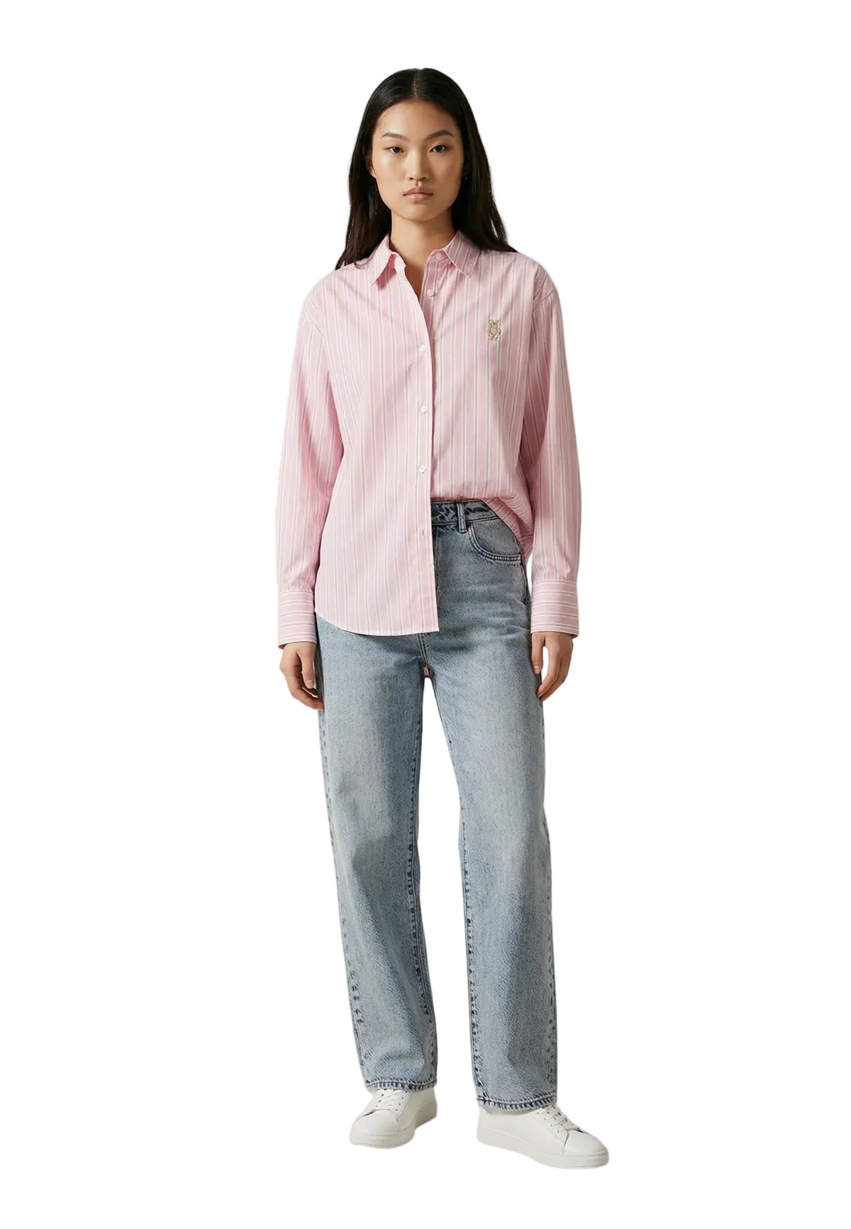 Camicia rosa regular fit Only Onlelara con ricamo sul petto, maniche lunghe con polsini e composizione in misto viscosa traspirante. Vista frontale