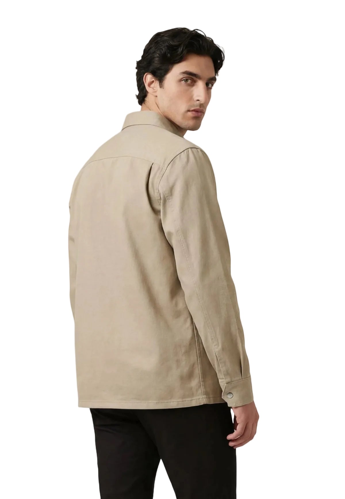 Camicia nera Calvin Klein Jeans, cotone ed elastan, tasche con patta e bottoni in metallo; camicia a maniche lunghe nera dalla vestibilità sagomata e stile premium. Vista posteriore