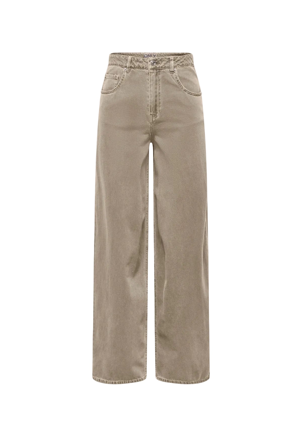 Pantaloni marroni Only Onltaylor-Silla Barrel Pnt, 100% cotone, vita alta e gamba ampia sagomata; design con tasche posteriori e vestibilità ampia per un look trendy e confortevole. Vista frontale Stesa