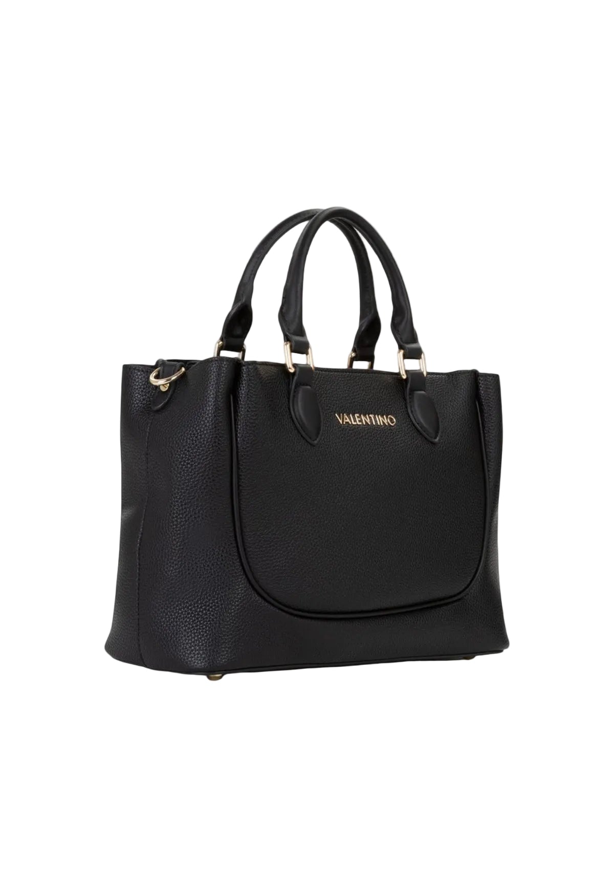 Borsa beige Valentino Bags Daphne RE, ampia shopping bag con superficie goffrata, dettagli gold e tracolla regolabile; scomparto principale sicuro con zip, ideale per ufficio e tempo libero. Vista frontale Laterale