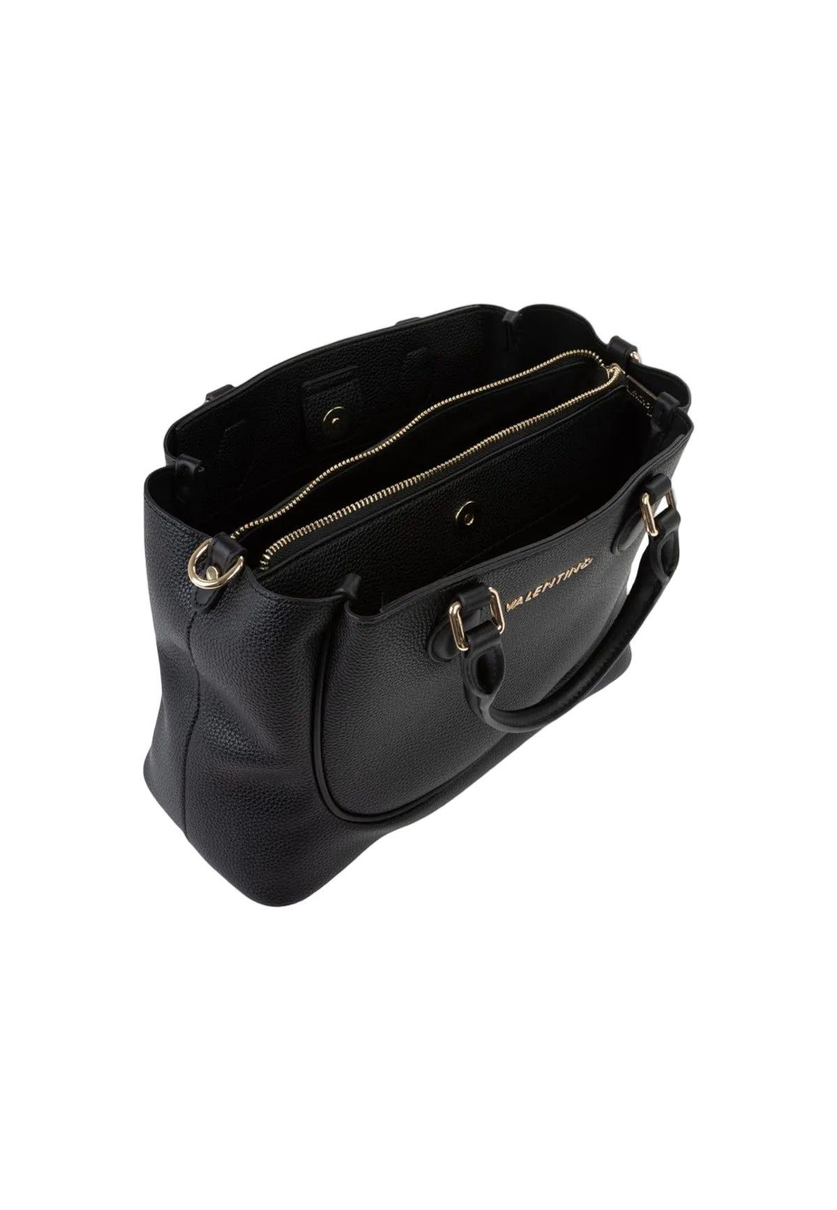 Borsa beige Valentino Bags Daphne RE, ampia shopping bag con superficie goffrata, dettagli gold e tracolla regolabile; scomparto principale sicuro con zip, ideale per ufficio e tempo libero. Vista aperta