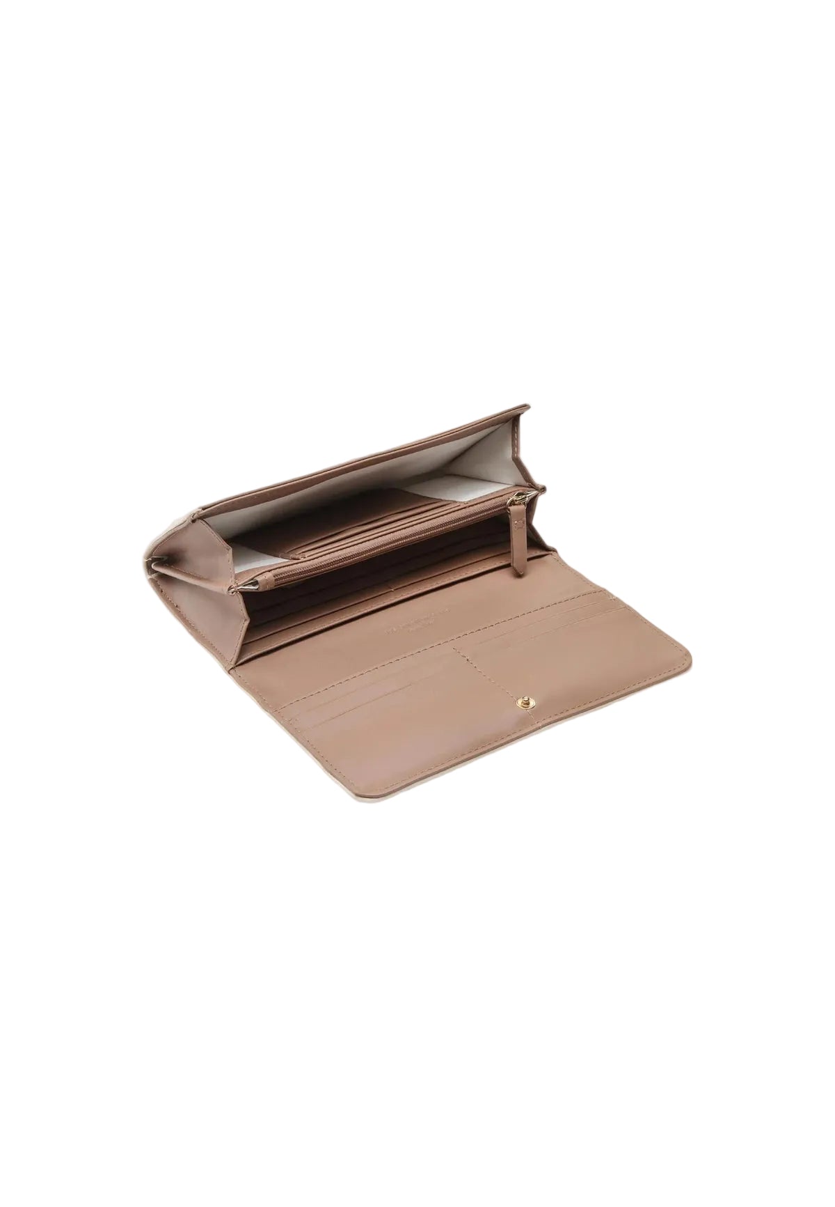 Portafoglio bianco Valentino Bags Alexia VPS5A8113, grande formato a patta con logo frontale; interno organizzato per carte e banconote, stile elegante e versatile. Vista frontale Aperto