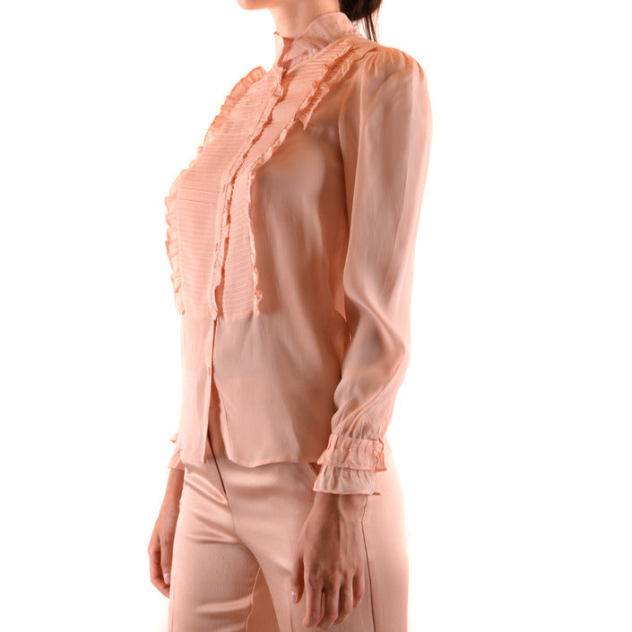 Twin-set Simona Barbieri Camicia Donna Rosa Bottoni Maniche Lunghe Scollo Alto Altre Fibre 34% Viscosa 66% B_38401