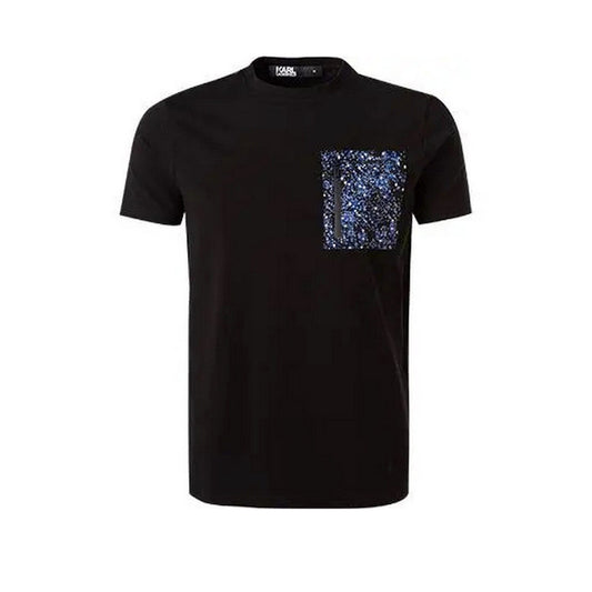 Karl Lagerfeld T-Shirt Uomo Nera Colorata Manica Corta Scollo Tondo 100% Cotone Primavera/Estate B_44532