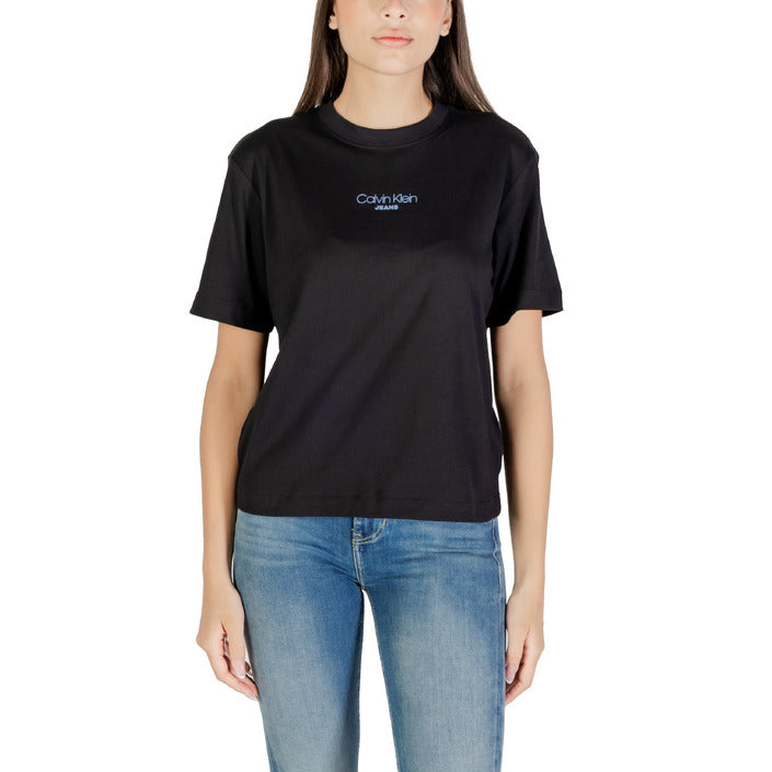 Calvin Klein Jeans T-Shirt Donna Nera Manica Corta Scollo Tondo 100% Cotone Primavera/Estate LV047C858G