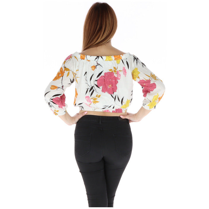 Guess Top Donna Bianco Floreale Manica Lunga Scollo a Barca 100% Viscosa Primavera/Estate W91H82RBNZ0