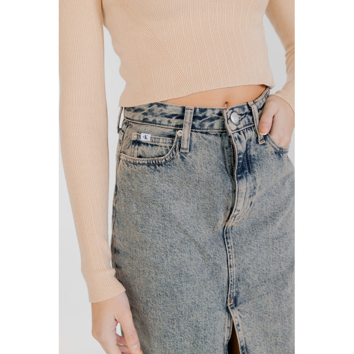 Calvin Klein Jeans Gonna Donna Blu Monocromo Zip Bottone 100% Cotone Primavera/Estate J20J222869