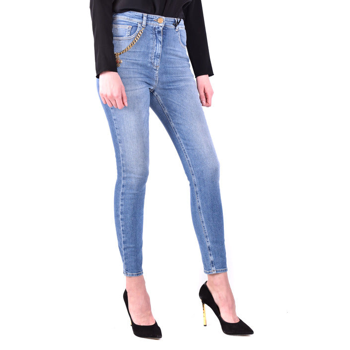 Elisabetta Franchi Jeans Donna Blu con Zip Bottone Tasche Anteriori Posteriori Effetto Consumato in Cotone 97% Elastan 3% Primavera/Estate B_41432