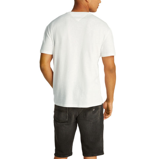 Tommy Hilfiger Jeans T-Shirt Uomo Bianca Maniche Corte Scollo Tondo Cotone 100% DM0DM21303
