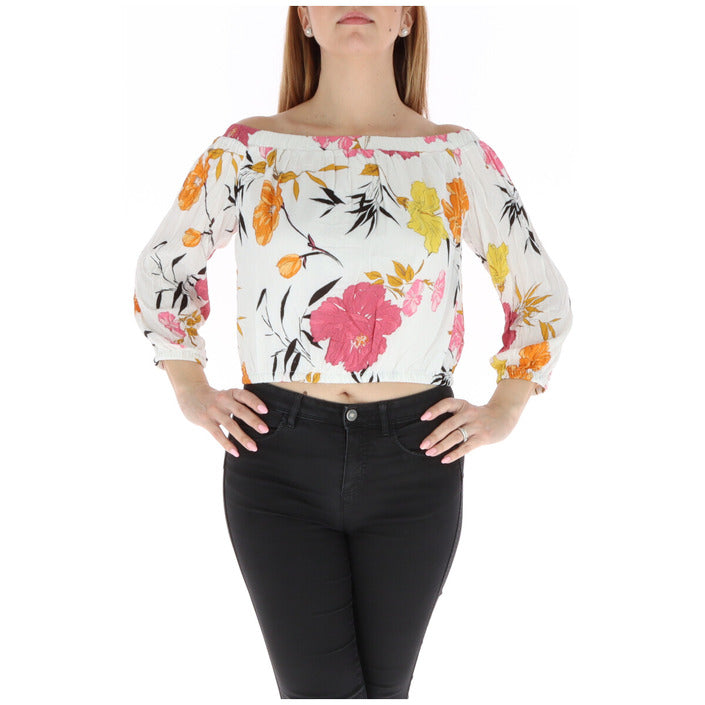 Guess Top Donna Bianco Floreale Manica Lunga Scollo a Barca 100% Viscosa Primavera/Estate W91H82RBNZ0