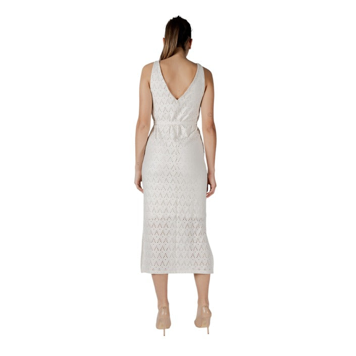 Vila Clothes Abito Midi Donna Beige Smanicato Scollo V Cintura Cotone 34% Elastan 2% Poliestere 64% 14104109