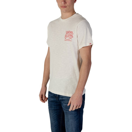 Replay T-Shirt Uomo Beige Stampa Manica Corta Scollo Tondo 100% Cotone Primavera/Estate M3023.000.22336