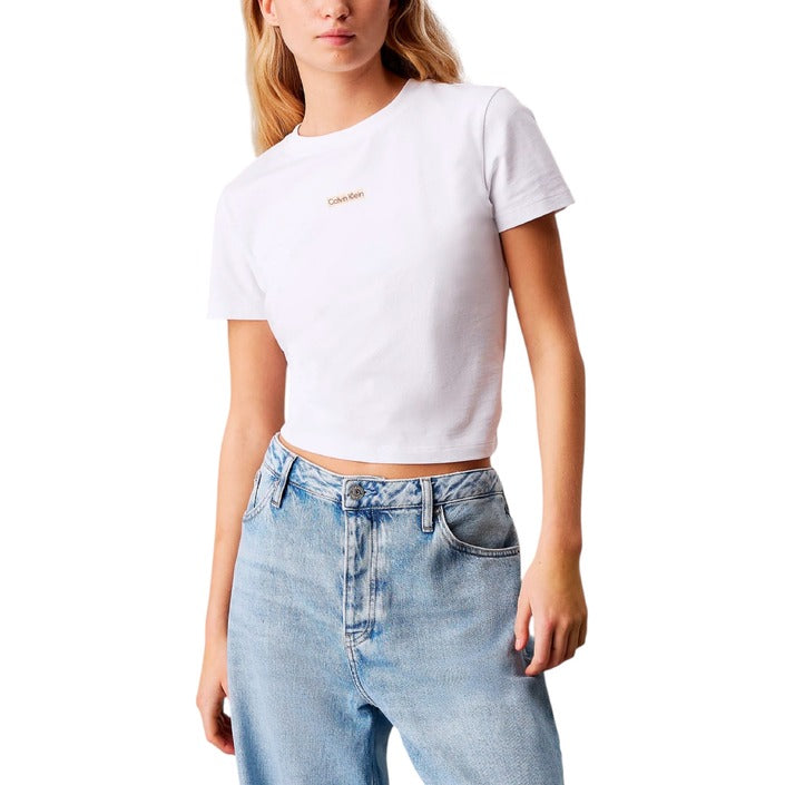 Calvin Klein Jeans T-Shirt Donna Azzurra Manica Corta Scollo Tondo 100% Cotone Organico Primavera/Estate J20J225524