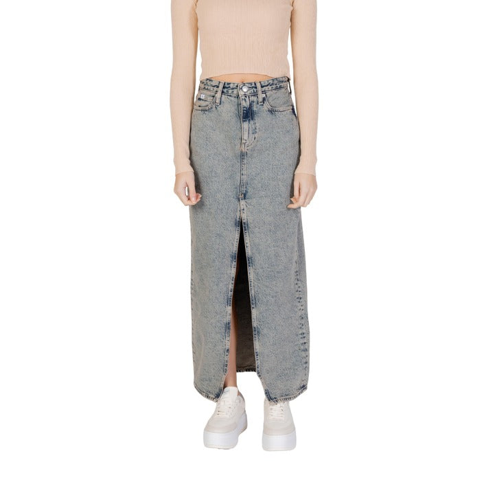 Calvin Klein Jeans Gonna Donna Blu Monocromo Zip Bottone 100% Cotone Primavera/Estate J20J222869
