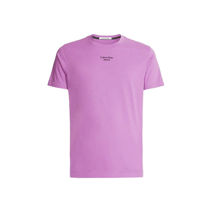 Calvin Klein Jeans T-Shirt Uomo Viola Monocromo Manica Corta Scollo Tondo 100% Cotone Primavera/Estate J30J320595