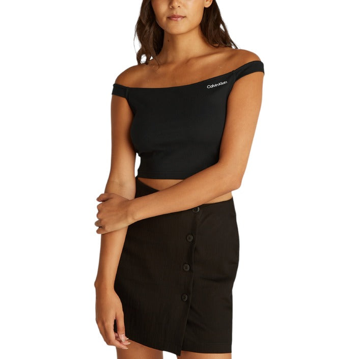 Calvin Klein Jeans Top Donna Nero Smanicato Scollo a Barca 4% Elastan 30% Poliammide 66% Viscosa Primavera/Estate J20J225542
