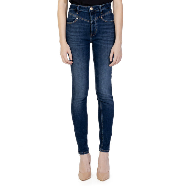 Guess Jeans Donna Blu Monocromo Zip Bottone Tasche Anteriori Posteriori Cotone 99% Elastan 1% Autunno Inverno W2YA47D4H13
