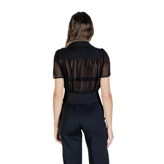 Morgan De Toi Blusa Manica Corta Donna Nero con Scollo a V Colletto Classico 100% Poliestere Primavera/Estate 242-OPLI