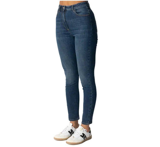 Elisabetta Franchi Jeans Donna Blu con Zip Bottone Tasche Anteriori Posteriori in Cotone 99% Elastan 1% Primavera/Estate B_44769