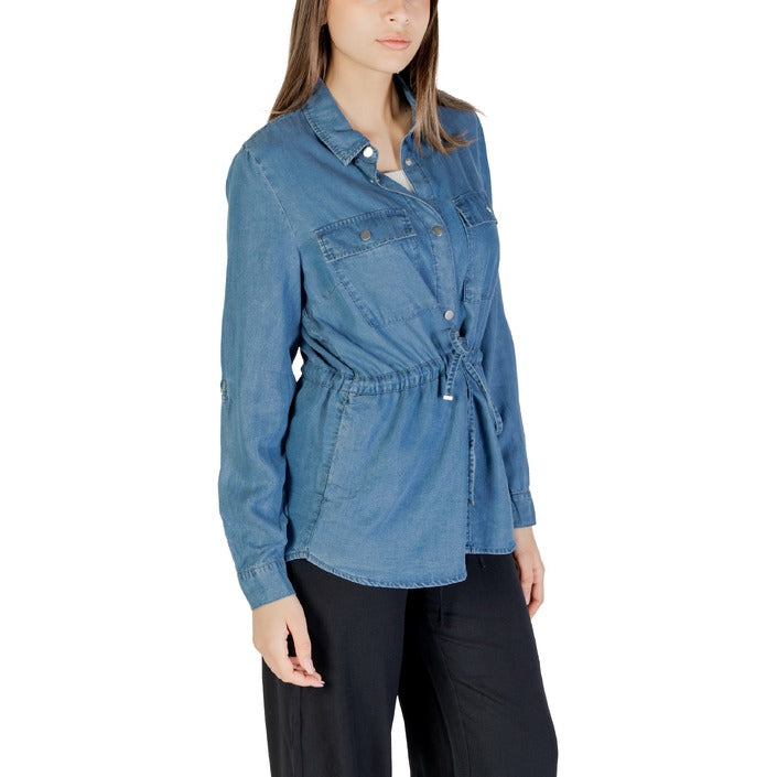 Only Camicia Donna Blu Manica Lunga Bottoni Scollo Tondo Colletto Classico Tasche Anteriori 100% Altre Fibre Autunno/Inverno 15337960