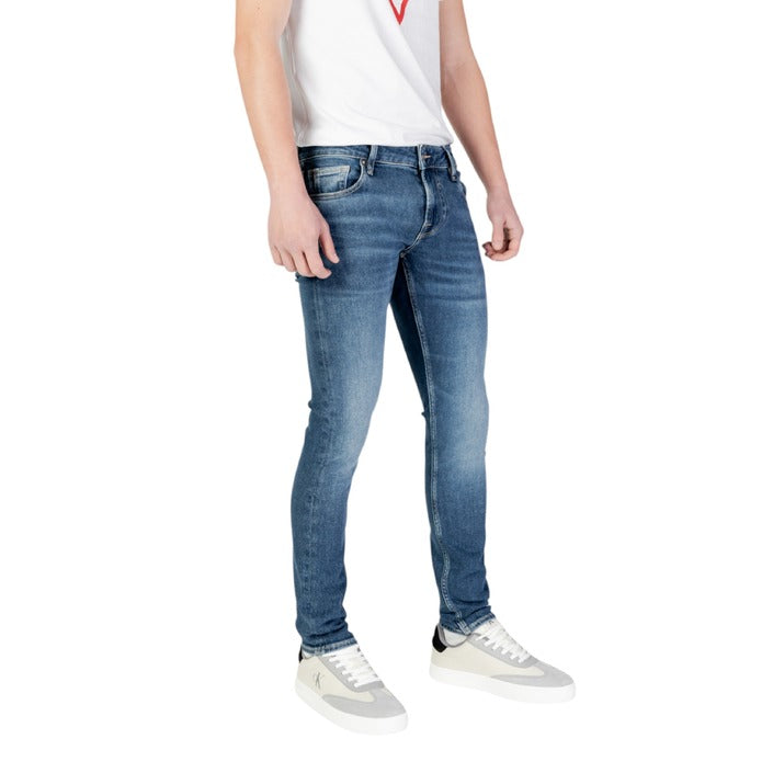 Guess Jeans Uomo Blu Effetto Consumato Slim Fit in Cotone 99% Elastan 1% con Zip e Bottone Tasche Anteriori e Posteriori M2YAN1 D4Q42