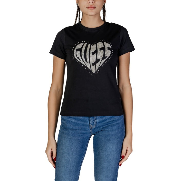 Guess Active T-Shirt Donna Nero Maniche Corte Scollo Tondo Cotone 95% Elastan 5% Lycra 5% V5RI08 J1314