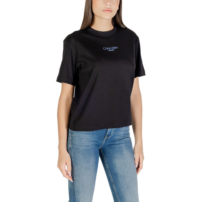 Calvin Klein Jeans T-Shirt Donna Nera Manica Corta Scollo Tondo 100% Cotone Primavera/Estate LV047C858G