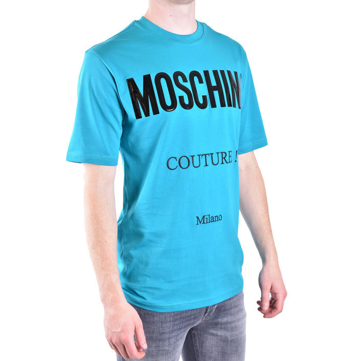 Moschino T-Shirt Uomo Azzurra Stampa Manica Corta Scollo Tondo 100% Cotone Primavera/Estate B_44123