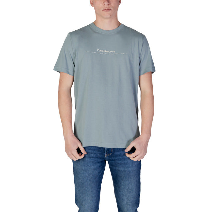 Calvin Klein Jeans T-Shirt Uomo Verde Monocromo Manica Corta Scollo Tondo 100% Cotone Primavera/Estate J30J327075
