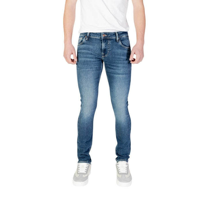 Guess Jeans Uomo Blu Effetto Consumato Slim Fit in Cotone 99% Elastan 1% con Zip e Bottone Tasche Anteriori e Posteriori M2YAN1 D4Q42