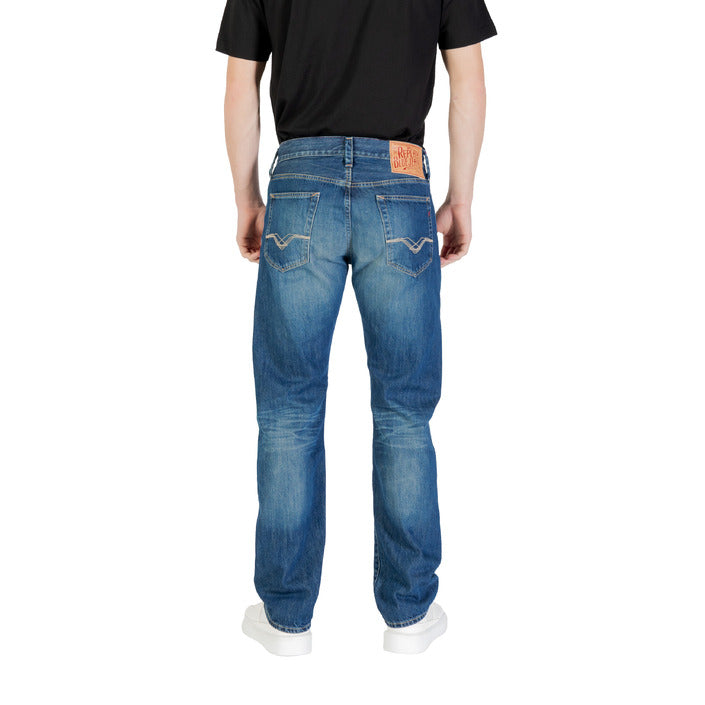 Replay Jeans Uomo Blu Monocromo Zip Bottone Tasche Anteriori Posteriori Cotone 100% Primavera Estate M1039R.000.814 836