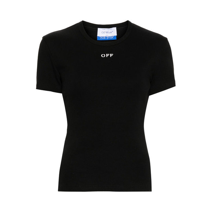 Off-white T-Shirt Donna Nera Stampa Manica Corta Scollo Tondo 100% Cotone Primavera/Estate EBO_2124