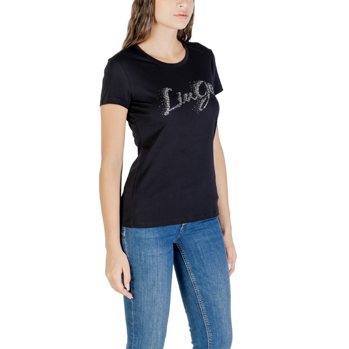 Liu Jo T-Shirt Donna Nera Stampa Manica Corta Scollo Tondo 100% Cotone Primavera/Estate UF5266 JS904