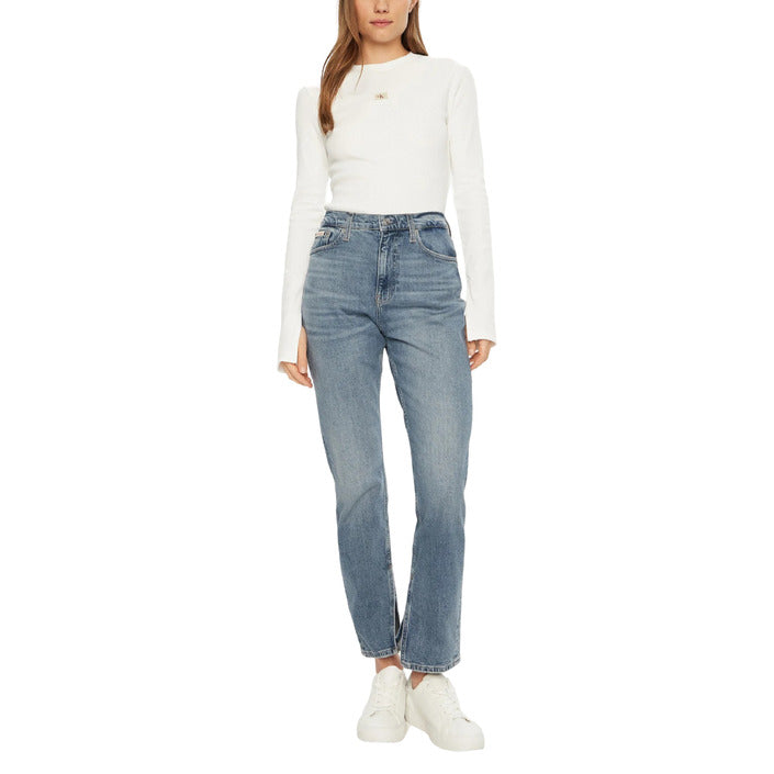 Calvin Klein Jeans Jeans Donna Azzurri con Zip Bottone Tasche Anteriori Posteriori in Cotone 79% Cotone Organico 20% Elastan 1% Primavera/Estate J20J224508