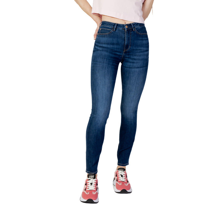 Guess Jeans Donna Blu Monocromo Zip Bottone Tasche Anteriori Posteriori Cotone 70% Poliestere 17% Lyocell 11% Lycra 2% Primavera Estate W3GA46D4K95