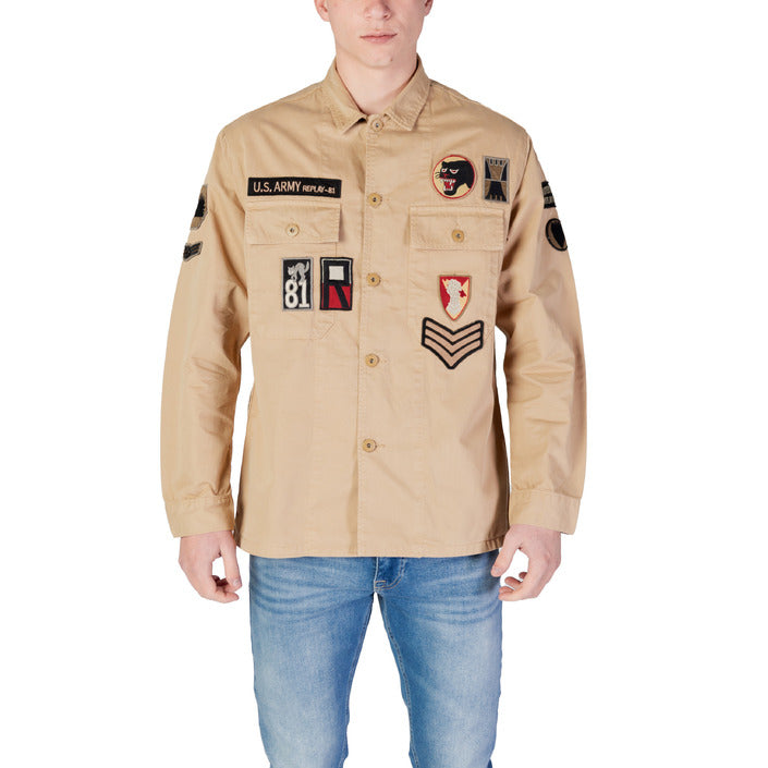 Replay Camicia Uomo Beige Manica Lunga Bottoni Colletto Classico 100% Cotone Primavera/Estate M8445A.000.85172