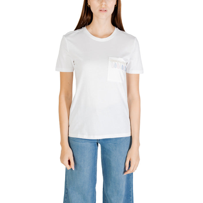 Only T-Shirt Donna Bianca Tasca Manica Corta Scollo Tondo 100% Cotone Organico Primavera/Estate 15362432