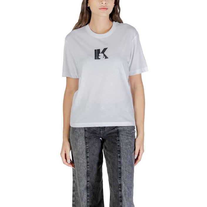 Karl Lagerfeld Jeans T-Shirt Donna Bianca Stampa Manica Corta Scollo Tondo 50% Cotone 50% Poliestere Primavera/Estate A3W17094
