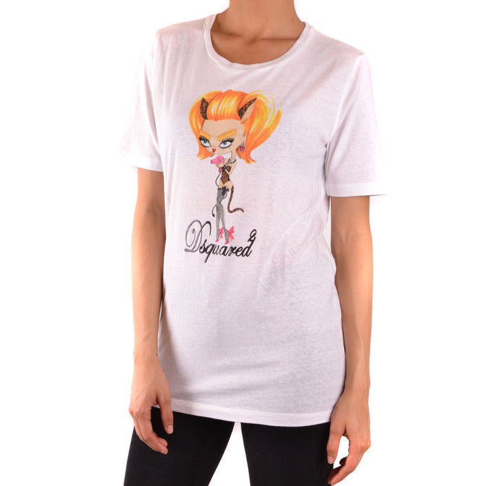 Dsquared T-Shirt Donna Bianca Stampa Manica Corta Scollo Tondo 70% Cotone 30% Lino Primavera/Estate B_38208