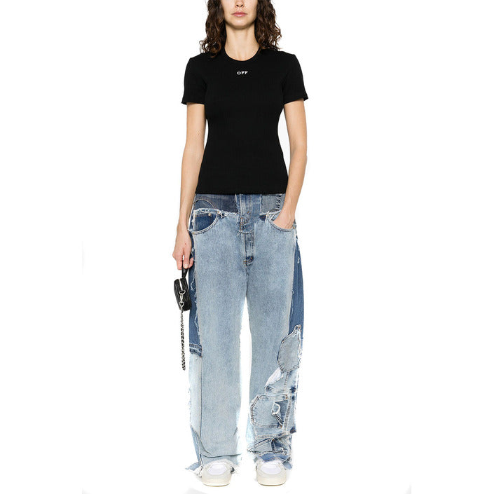 Off-white T-Shirt Donna Nera Stampa Manica Corta Scollo Tondo 100% Cotone Primavera/Estate EBO_2124