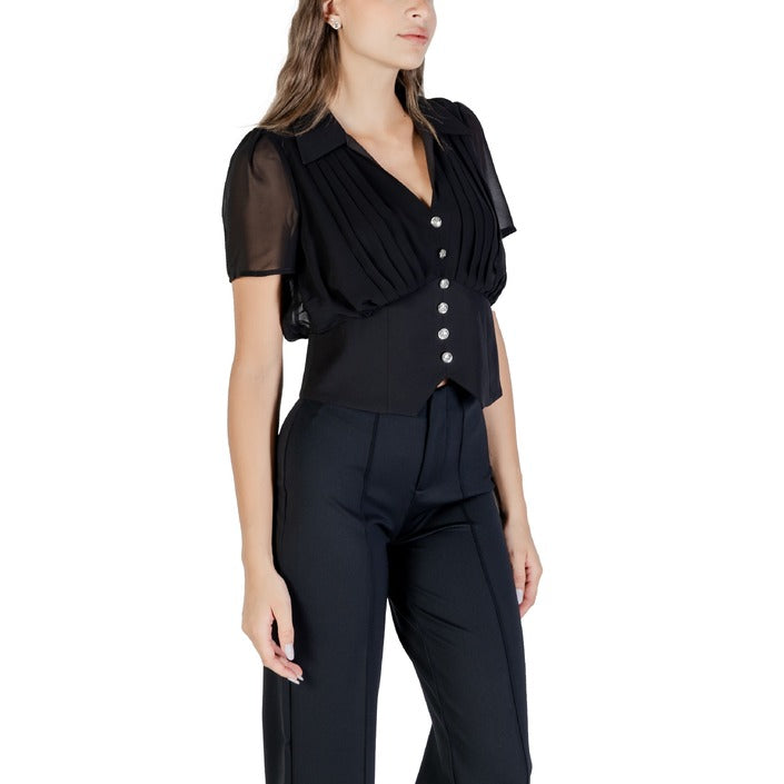 Morgan De Toi Blusa Manica Corta Donna Nero con Scollo a V Colletto Classico 100% Poliestere Primavera/Estate 242-OPLI