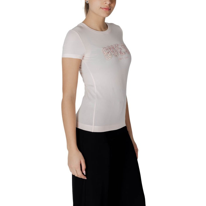 Guess T-Shirt Donna Rosa Manica Corta Scollo Tondo 95% Cotone 5% Elastan Primavera/Estate W5GI04 J1314