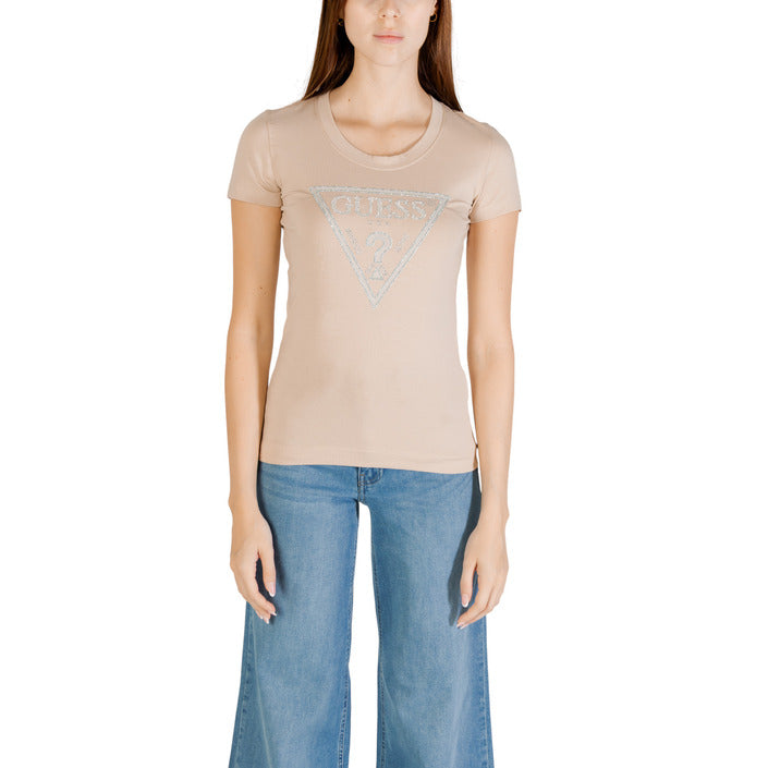 Guess T-Shirt Donna Nera Stampa Manica Corta Scollo Tondo 95% Cotone 5% Lycra Primavera/Estate W5RI11 J1314