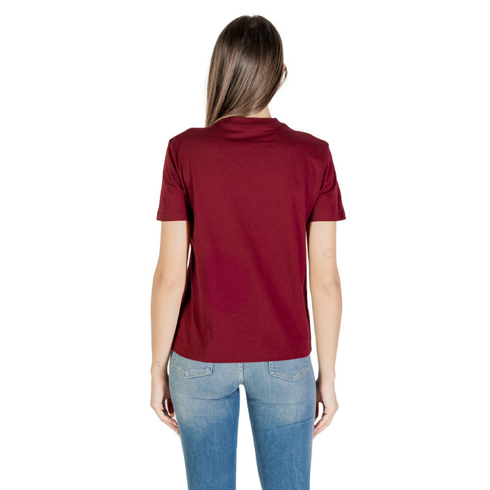 Calvin Klein Jeans T-Shirt Donna Bordeaux Maniche Corte Scollo Tondo Cotone 100% LV047C864G