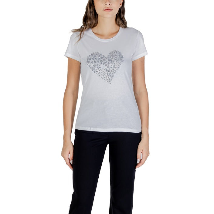 Liu Jo T-Shirt Donna Bianca Stampa Manica Corta Scollo Tondo 100% Cotone Primavera/Estate UF5264 JS923