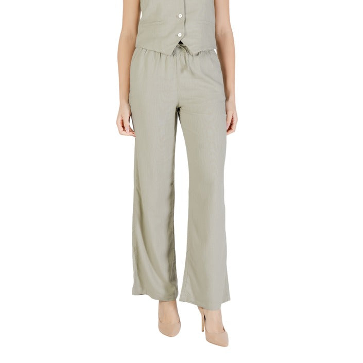 Only Pantaloni Donna Viola Monocromo Lacci 55% Lino 45% Viscosa Primavera/Estate 15291807