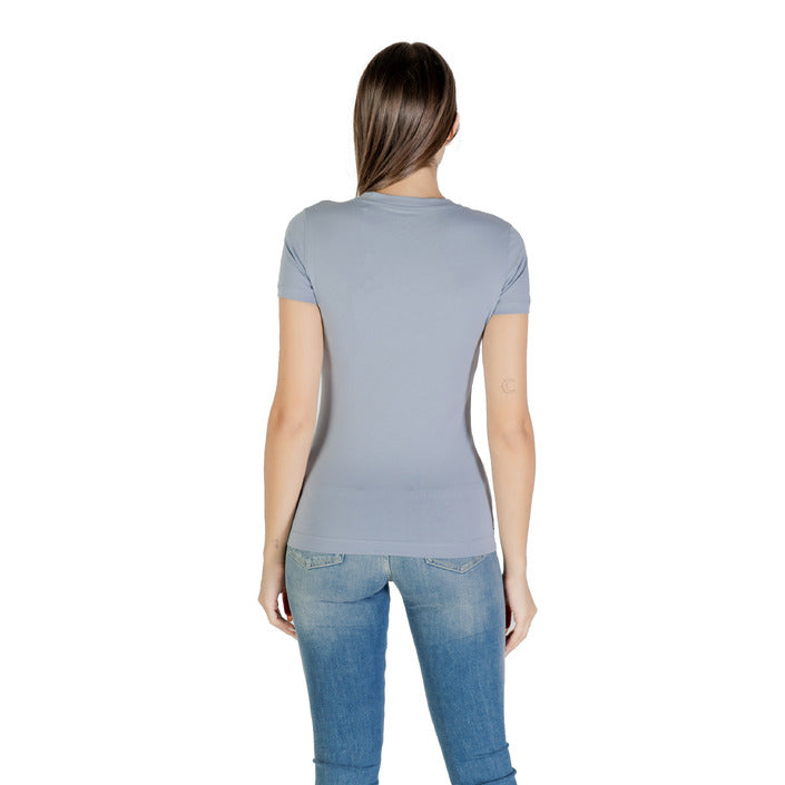 Guess T-Shirt Donna Azzurra Stampa Manica Corta Scollo Tondo 95% Cotone 5% Elastan Primavera/Estate W5YI05 J1314